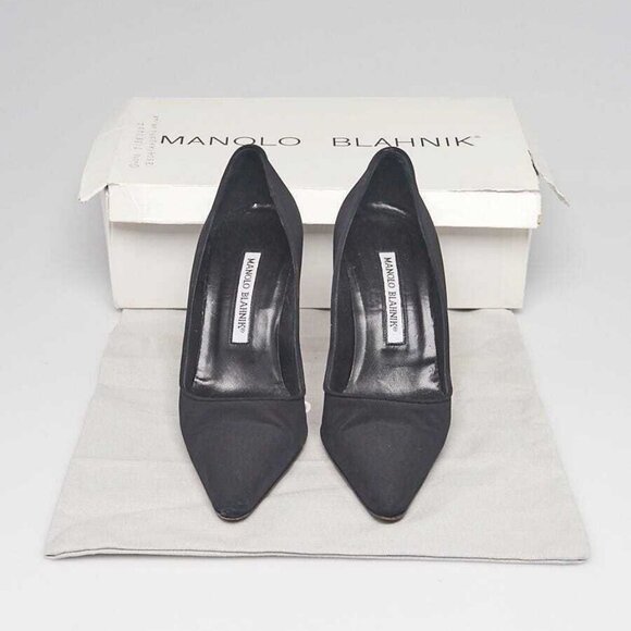 Manolo Blahnik Black Crepe De Chine 90 Pointed Toe Pumps Size 5/35.5 - Picture 5 of 5